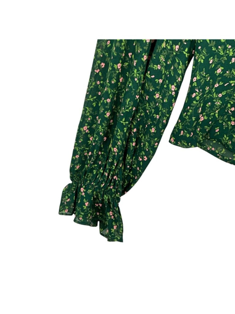 NWT Reformation Chase Top Womens 10 Green Floral Sweetheart Puff Sleeve Blouse - Picture 3 of 15